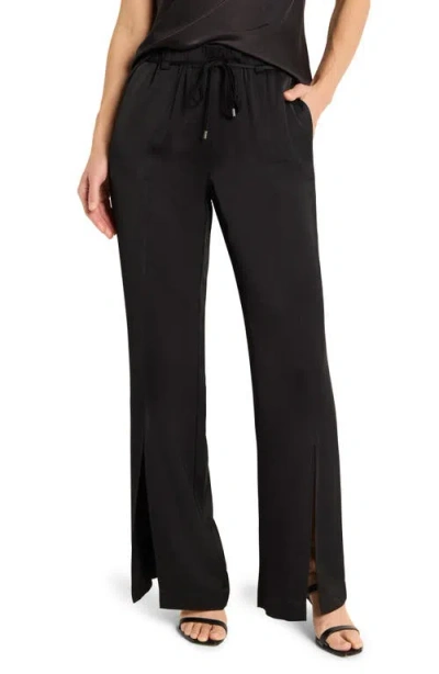Nic + Zoe Nic+zoe Social Edit Front Slit Satin Pants In Black Onyx