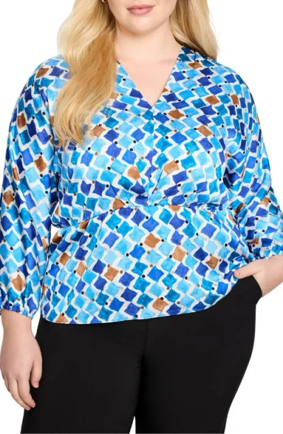 Nic + Zoe Nic+zoe Sofia Mosaic Print Peplum Top In Blue Multi