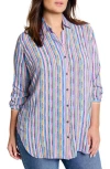 Nic + Zoe Solstice Stripe Shirt In Purple Multi In Blue