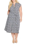 Nic + Zoe Nic+zoe Sonni Basket Weave Print Belted Midi Shirtdress