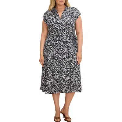 Nic + Zoe Nic+zoe Sonni Leopard Sketch Midi Dress In Blue