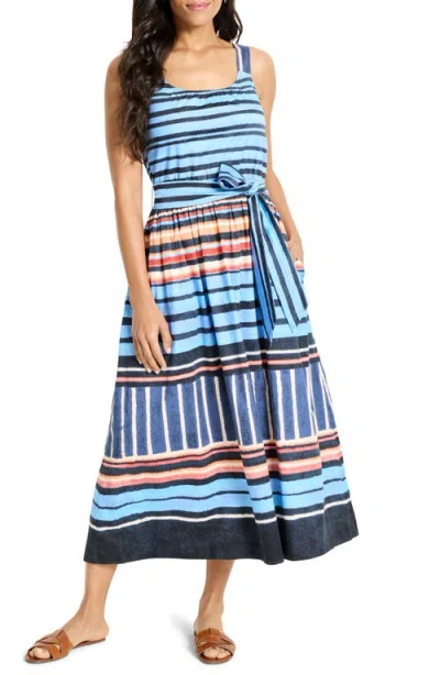 Nic + Zoe Nic+zoe Sophie Painted Peninsula Mixed Stripe Stretch Cotton Midi Dress