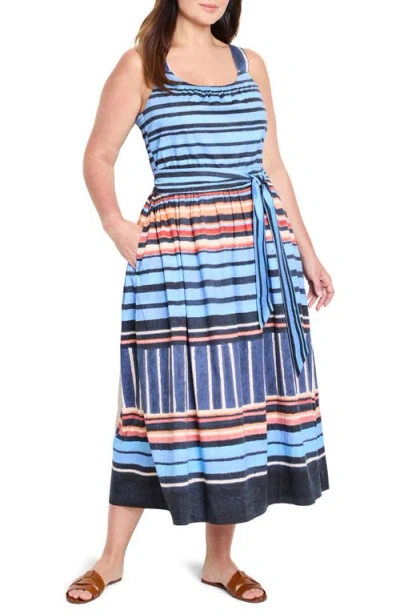 NIC + ZOE NIC+ZOE SOPHIE PAINTED PENINSULA MIXED STRIPE STRETCH COTTON MIDI DRESS