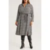 Nic + Zoe Nic+zoe Spotted Around Long Sleeve Midi Shirtdress In Gray