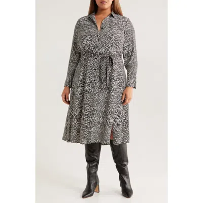 Nic + Zoe Nic+zoe Spotted Around Long Sleeve Midi Shirtdress In Gray