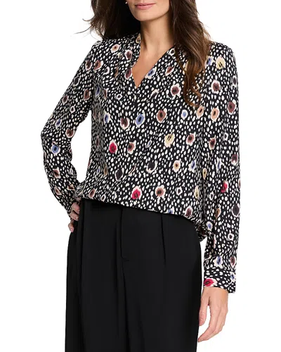 Nic + Zoe Nic+zoe Spotted Dots V Neck Top In Black Multi