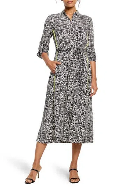 Nic + Zoe Nic+zoe Spotted Print Long Sleeve Shirtdress In Gray