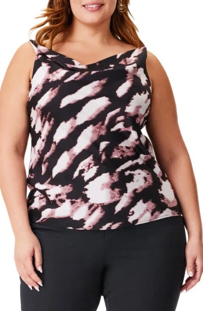 Nic + Zoe Spring Shadow Cowl Neck Tank In Black Multi