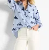 Nic + Zoe Stamped Stripe Woven Top In Blue Multi