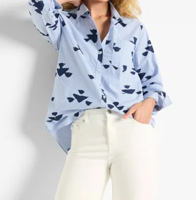 Nic + Zoe Stamped Stripe Woven Top In Blue Multi