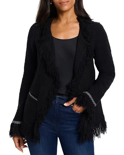 Nic + Zoe Nic+zoe Statement Fringe Mix Knit Jacket In Black Onyx