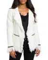 Nic + Zoe Statement Fringe Mix Knit Jacket In Classic Cream