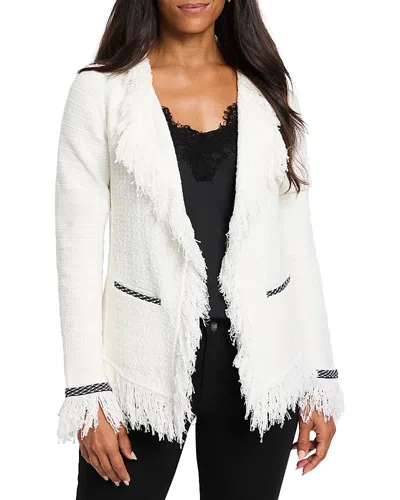 Nic + Zoe Statement Fringe Mix Knit Jacket In Classic Cream