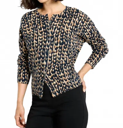 Nic + Zoe Stitch Print Snap It Up Cardigan In Neutral Multi In Black