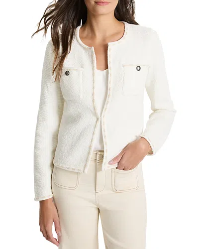 Nic + Zoe Nic+zoe Stitch Trim Knit Jacket In Classic Cream