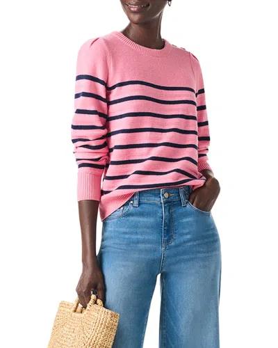 Nic + Zoe Nic+zoe Stripe Button Shoulder Cashmere-blend Sweater In Pink