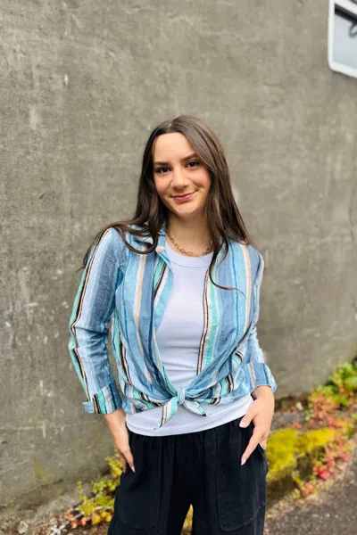 Nic + Zoe Stripe Core Cotton Shirt In Blue Multi