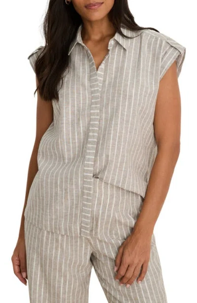 Nic + Zoe Lurex Linen Resort Shirt In Neutral Multi In Nude
