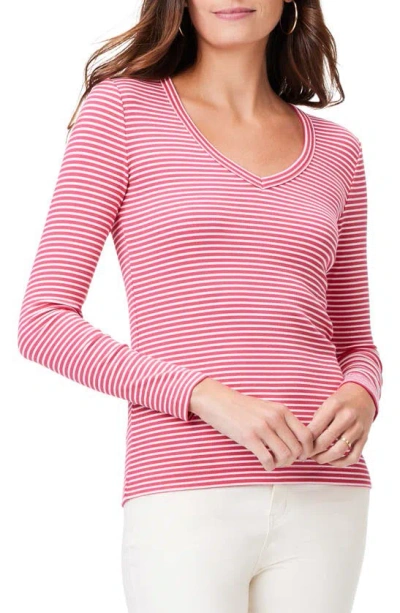 Nic + Zoe Stripe Cotton Blend Rib Top In Red Multi