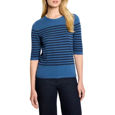 Nic + Zoe Nic+zoe Stripe Cotton Blend Sweater In Blue