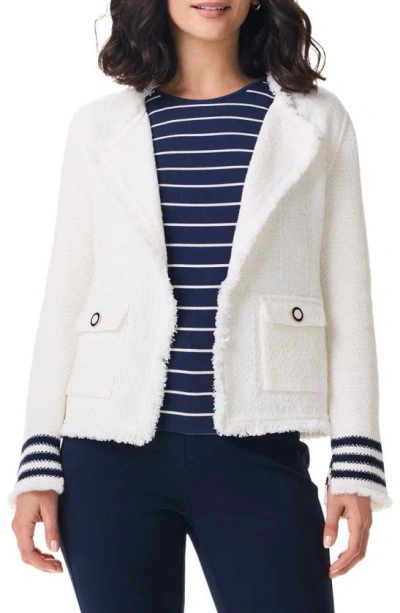 Nic + Zoe Stripe Cuff Fringe Mix Knit Jacket In Cream Multi