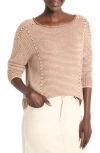 Nic + Zoe Striped Seamed Cotton Cord Sweater In Neutral Multi