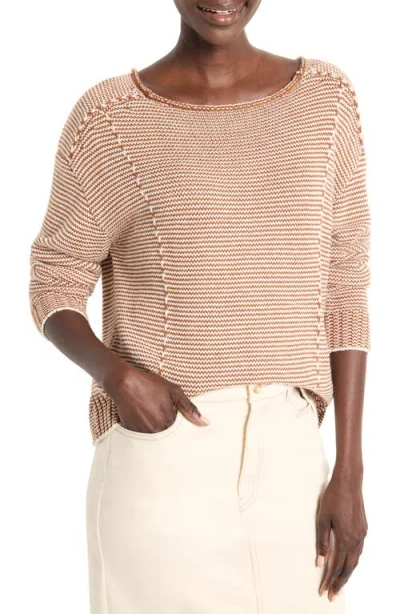 NIC + ZOE NIC+ZOE STRIPE SEAMED CORD TRIM SWEATER