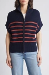 Nic + Zoe Nic+zoe Stripe Shaker Zip Cardigan In Indigo Multi