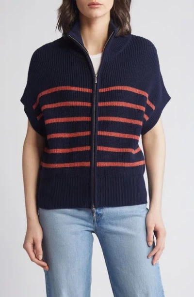 Nic + Zoe Nic+zoe Stripe Shaker Zip Cardigan In Indigo Multi