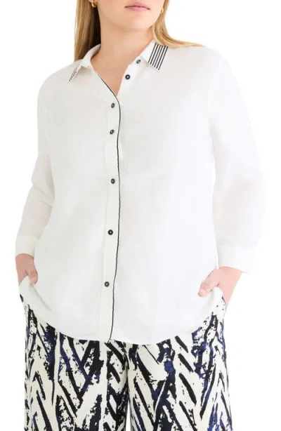 Nic + Zoe Stripe Trim Linen Shirt In White