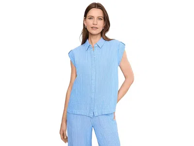 Nic + Zoe Nic+zoe Stripe Cotton Blend Button-up Resort Shirt In Blue