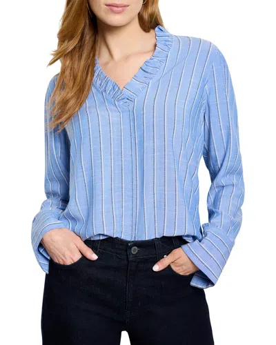 Nic + Zoe Striped Ruffled Around Top In Blue Multi