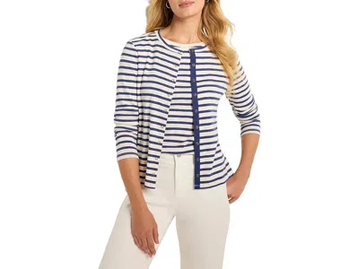 Nic + Zoe Striped Snap Front Cardigan In Blue