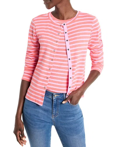 Nic + Zoe Nic+zoe Striped Snap Front Cardigan In Pink