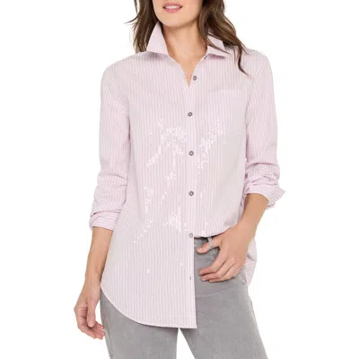 NIC + ZOE NIC+ZOE SUBTLE SHINE SEQUIN STRIPE BUTTON-UP SHIRT