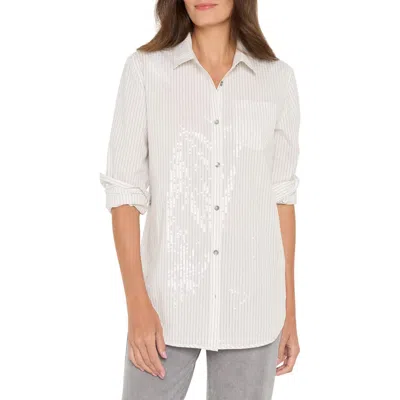 Nic + Zoe Nic+zoe Subtle Shine Sequin Stripe Button-up Shirt In White