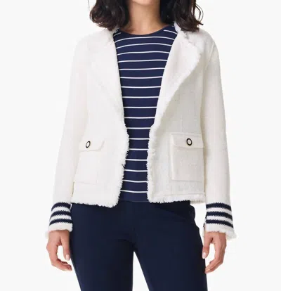 Nic + Zoe Subtle Stripe Fringe Mix Knit Jacket In Cream In White