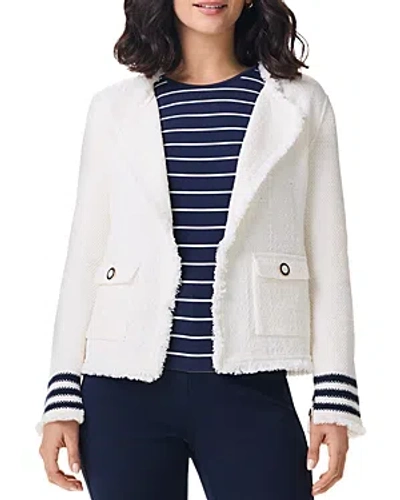 Nic + Zoe Nic+zoe Subtle Stripe Fringe Trim Jacket In Cream Multi