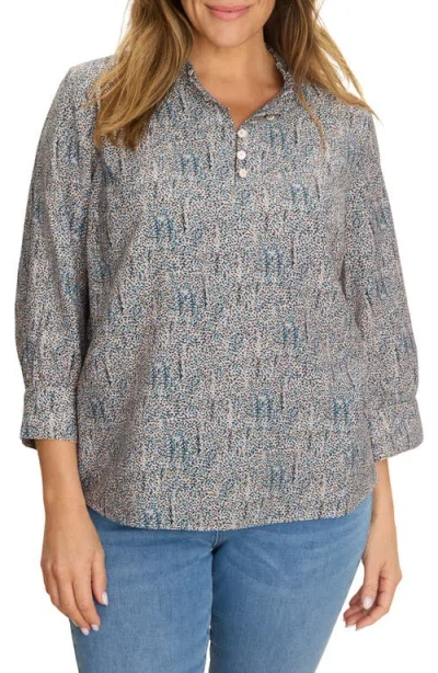 Nic + Zoe Nic+zoe Sun Speckle Ruffle Neck Top In Multi
