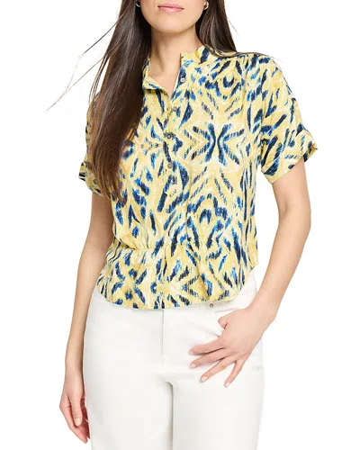 Nic + Zoe Nic+zoe Sunny Skies Half Button Linen Blend Shirt In Yellow Multi