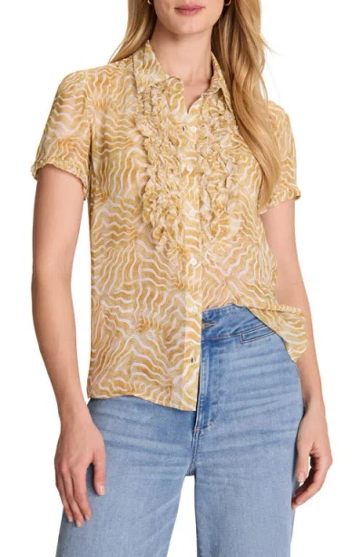 Nic + Zoe Nic+zoe Sunrays Ruffle Placket Georgette Button-up Shirt In Brown