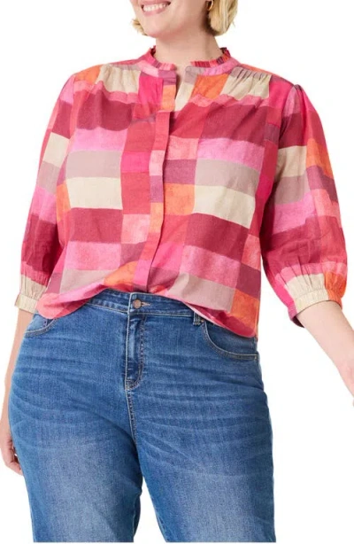 Nic + Zoe Nic+zoe Sunset Plaid Girlfriend Cotton Button-up Shirt In Pink Multi