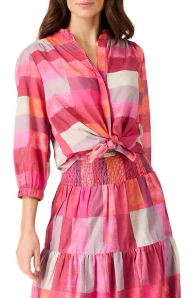 Nic + Zoe Nic+zoe Sunset Plaid Girlfriend Cotton Button-up Shirt In Pink
