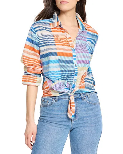 Nic + Zoe Sunset Stripe Cotton Boyfriend Shirt In Blue Multi