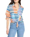 Shop Nic + Zoe Nic+zoe Sunset Stripe Boyfriend Shirt In Blue Multi