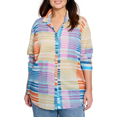 Nic + Zoe Nic+zoe Sunset Stripe Cotton Button-up Shirt In Blue Multi