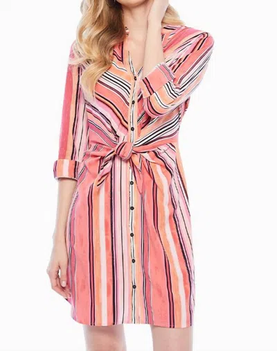 Nic + Zoe Sunset Stripe Shirt Dress In Pink Multi