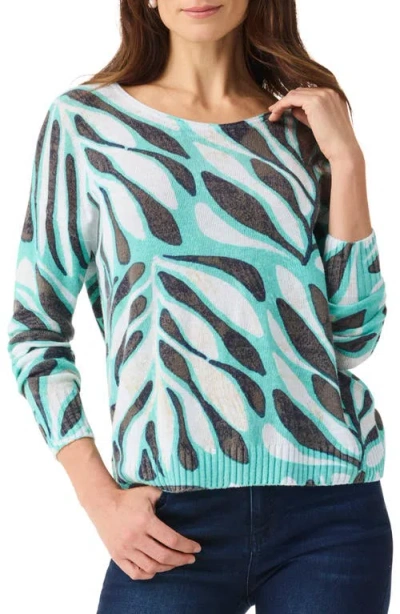 Nic + Zoe Flora Grid Supersoft Sweater In Aqua Multi In Blue