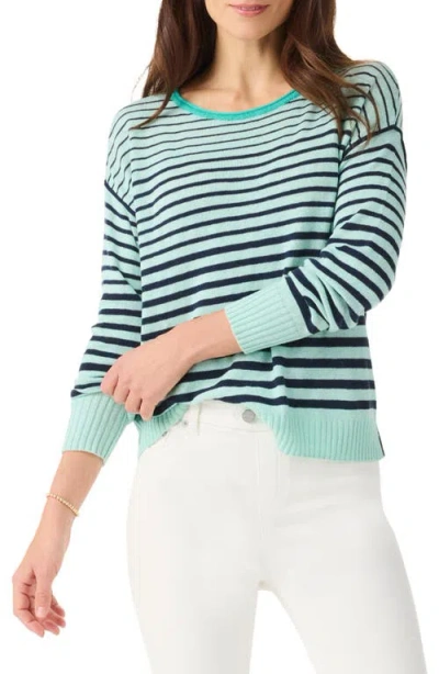 Nic + Zoe Striped Up Supersoft Sweater In Aqua Multi In Green