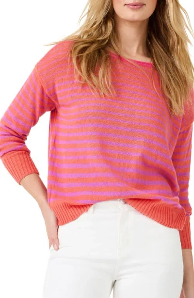 Nic + Zoe Nic+zoe Supersoft Striped Up Sweater In Orange Multi